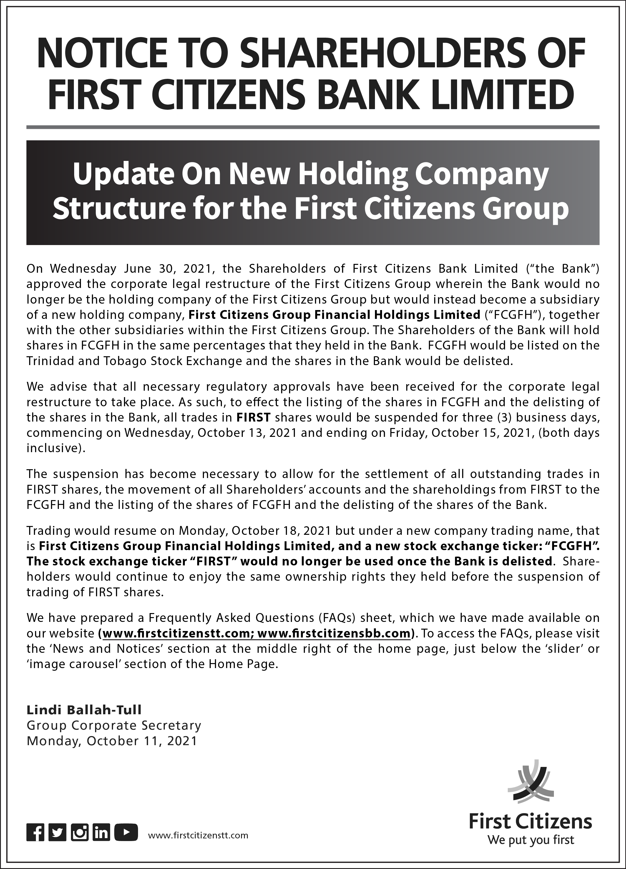 notice-to-shareholders-of-first-citizens-bank-limited-trinidad-and-tobago