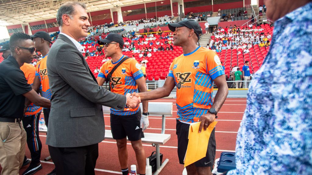 (c) Sacha Syne greeting the teams at the NGC Super Cup Opening Game earlier this month