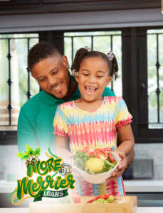 Father and young daughter in their new kitchen with a First Citizens Mortgage.